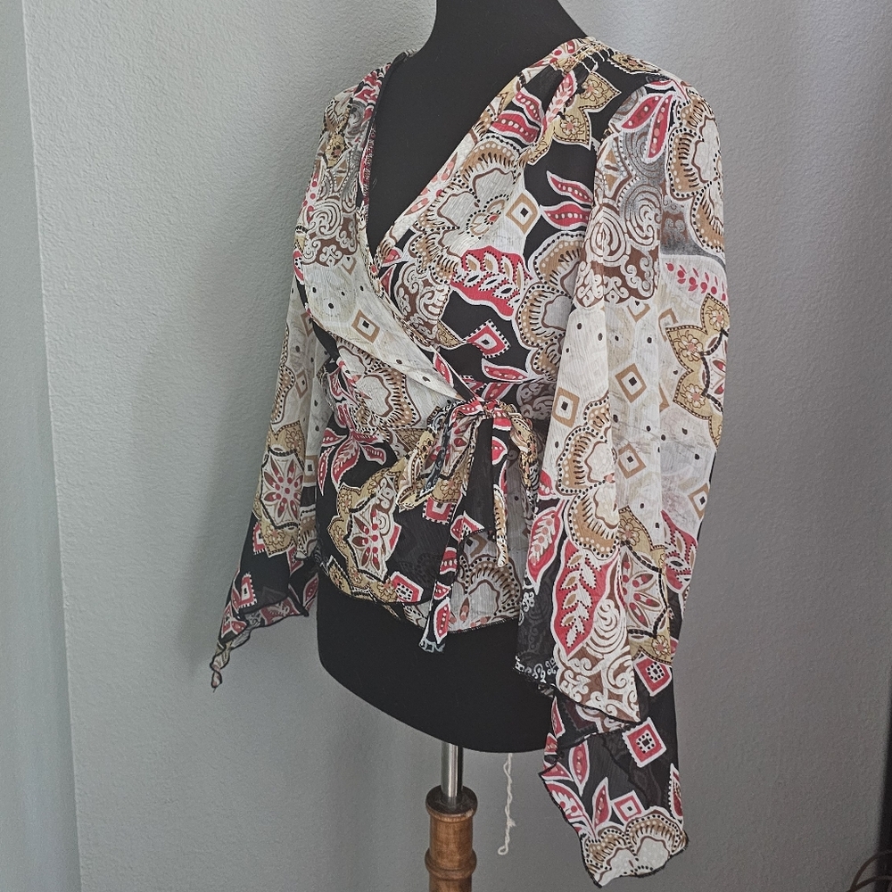 Rampage Y2K boho western sheer wrap blouse - Picture 4 of 8